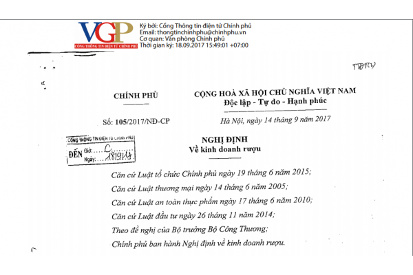 Nội dung đổi mới trong Nghị định mới nhất về Kinh doanh, Sản xuất Rượu | NĐ số 105/2017/NĐ-CP